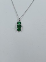 3-Stone Oval Nano Green CZ Pendant and Chain, Sterling Silver - £19.45 GBP