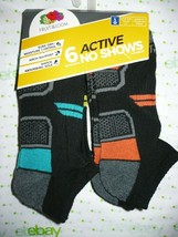 Fruit of The Loom Boys Active No Show Socks 6 Pair Size LARGE 3-9 NEW Black - £10.49 GBP