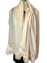 Women&#39;s Lace Trimmed Cream Scarf - $9.49