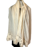 Women&#39;s Lace Trimmed Cream Scarf - $9.49