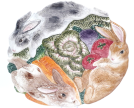 Fitz &amp; Floyd English Garden Bunnies Rabbit 9.5&quot; Serving Platter Tray Wal... - $24.99