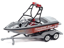 Jeep Cherokee XJ Red Gray Traverse Bay Water Rescue w Boat Trailer Tow &amp; Go Seri - £26.34 GBP