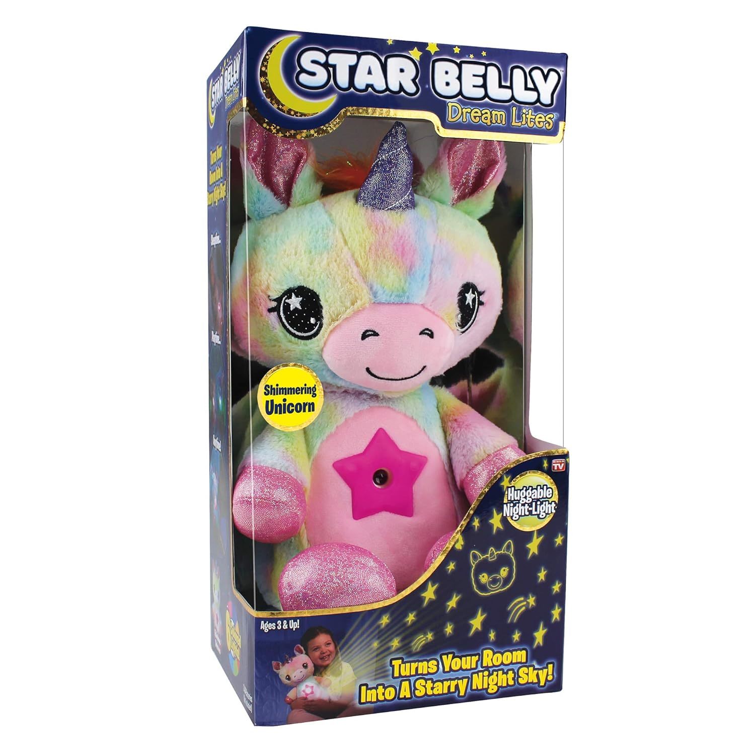 Ontel Star Belly Dream Lites, Stuffed Animal Night Light, Shimmering Rainbow Uni