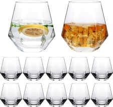 Whiskey Glasses Set Of 12 Glassware Drinking Tumblers Cups Lowball Wine Red Bar - £30.29 GBP