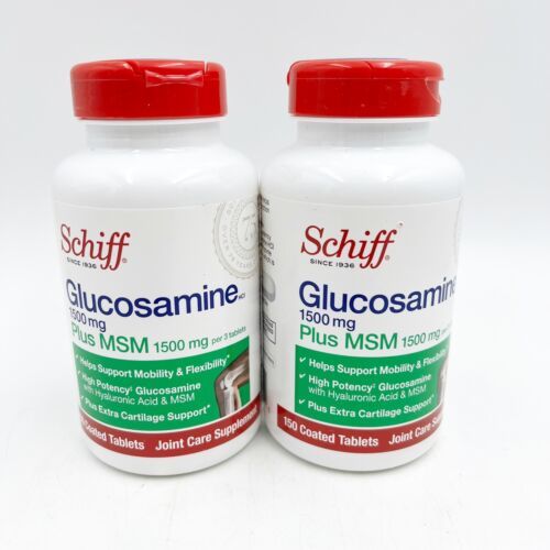 X2 Schiff Glucosamine Plus MSM 150 Coated Tablets Ea Milk-Free Exp 7/24 - £31.45 GBP