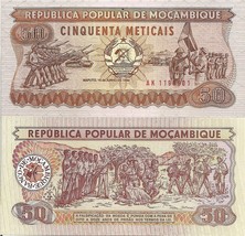 Mozambique P129b, 50 Meticals, Soldiers with rifles, tanks, flag hoistin... - £1.47 GBP