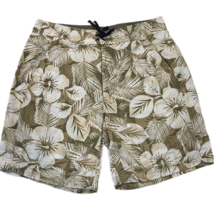 L.L. Bean Mens Board Swim Shorts Beige Olive Hawaiian Floral Pockets Laces 34 - £10.24 GBP