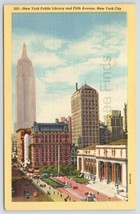 New York Public Library And Fifth Avenue New York City Linen Postcard 1949 - £7.87 GBP