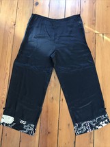 Citron Santa Monica100% Silk Black Satin Flowy Wide Legged Floral Pants ... - $59.99