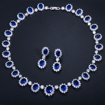 Pera CZ Big Round Cubic Zirconia Luxury Bridal Wedding Royal Blue Stone Necklace - £45.51 GBP