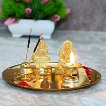 Premium Metal Pooja Thali Set with Incense Holder and Laxmi and Ganesha Idol for - £26.02 GBP
