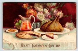 Thanksgiving Postcard Signed Ellen Clapsaddle Turkey Dinner Pie Embossed 1907 - £16.41 GBP