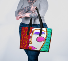 Red Hair Abstract Art Oversize Vegan Leather Shoulder Bag Tote Bag Handbag  - £78.33 GBP