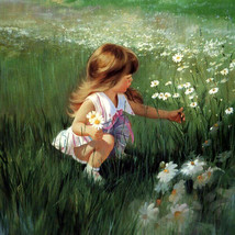 Art Giclee Printed Oil Painting Print Innocent little girl picking flowers - £7.44 GBP+