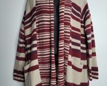 Lucky Brand Long Open Cardigan Womens Large Red Stripe Tan Long Sleeve - $24.99