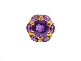 10K Gold Amethyst Flower Ring Unqiue gold amethyst ring 10k Solid - £477.27 GBP
