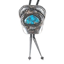 Large c1970 R Earl Church Navajo sterling and high grade turquoise bolo tie - £544.89 GBP