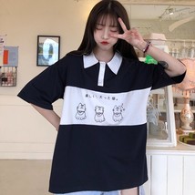 Women&#39;s T-shirts Tops Japanese Kawaii Ulzzang Lazy College Cat Print Loose T-shi - £67.94 GBP