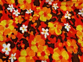 Vintage Fabric Hawaiian Barkcloth MCM GVH Print Floral Flower Power 3 ya... - $110.00