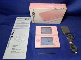 Nintendo DS Lite Noble Pink w/ Box &amp; Manuals &amp; Charger Tested Works - £111.96 GBP