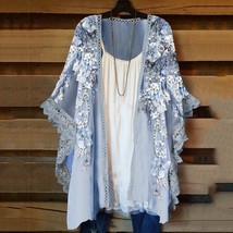 3xl Women Clothing Summer  Print Puff Sleeve Kimono Cardigan Loose Cover Up Casu - £38.87 GBP
