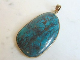 Womens Vintage Estate Sterling Silver Chrysocolla Colored Pendant 14.3g E5640 - £55.22 GBP