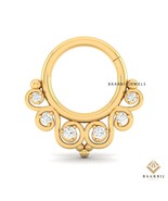 River Designer look Septum | 14K Solid Gold Piercing | Prong Set Dainty ... - $173.00