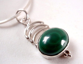 Small Malachite Pendant Cabochon with Triple Crest 925 Sterling Silver New - £6.50 GBP