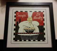 040 Cute Fat French Chef Samplin&#39; Di Noodles! 18x18 Artwork Framed Lyon - £24.12 GBP