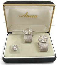 Anson Mesh Cufflinks Set Tie Tack Lapel Pin Formal Wedding Tux Vintage IOB - £47.47 GBP