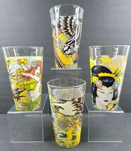 4 Ed Hardy Christian Audigier Variety Highball Glasses Set 5 3/4&quot; Mermaid Dragon - £63.04 GBP