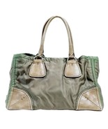 Prada Hand Bag Green Nylon + Brown Leather Clean Interior Inner Pockets ... - £180.71 GBP