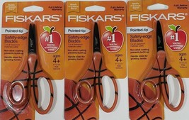 Fiskars 5&quot; Basketball Design Non Stick Blunt Tip School Safety Scissors Lot of 3 - £9.24 GBP