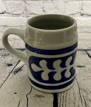 New Williamsburg Pottery Tankard Beer Coffee Mug Stein Glazed Blue Oak Leaf Video - $18.81