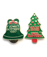 Lot 2 Iowa Lottery Holiday Pins 1997 Bell 1998 Tree Christmas Promo Coll... - $281.01 MXN