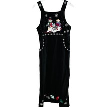 Vintage Christopher Banks Jumper Dress Black Size 8 Velvet Christmas Snowman - £30.15 GBP