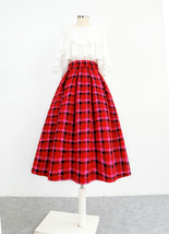 Winter Red Plaid Midi Pleated Skirt Women Custom Plus Size Holiday Skirt image 1