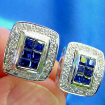 Earth mined Diamond Sapphire Deco Earrings Vintage Style Invisible set 1... - £2,108.64 GBP