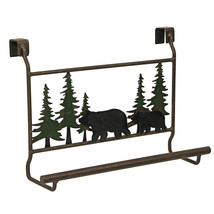 Metal Rustic Black Bear Family Door Mounted Towel Rack Kitchen Cabinet O... - $34.64