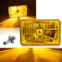 SINGLE 4X6&quot; Crystal Yellow Glass/Metal Headlight H4 Halogen Light Bulb Headlamp - £19.94 GBP