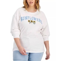 Mighty Fine Womens Top T Shirt Sunflowers Long Sleeve Scoop Neck White 1X - £11.51 GBP