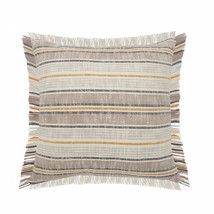 20&quot; X 20&quot; Taupe Gray Yellow And Navy 100% Cotton Striped Zippered Pillow - £42.64 GBP