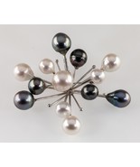 Gorgeous Silver Starburst Firework Baroque Pearl Brooch Unique - $588.31