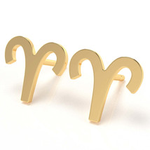 Aries Zodiac Sign Earrings In Solid 10K Yellow Gold - £125.74 GBP