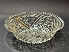 MCM Clear Glass Serving Bowl Scalloped Edges 8 Inch Stars Flowers Vintage - £6.98 GBP