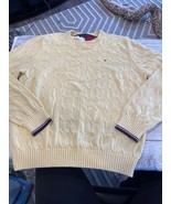 VTG Tommy Hilfiger Sweater Mens Large Ivory Cable Knit Chunky Grandpacor... - $19.00