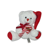 Hobby Lobby Christmas Bear Plush Stuffed White Red Hat White Candy Cane 8&quot; - $121.21 MXN