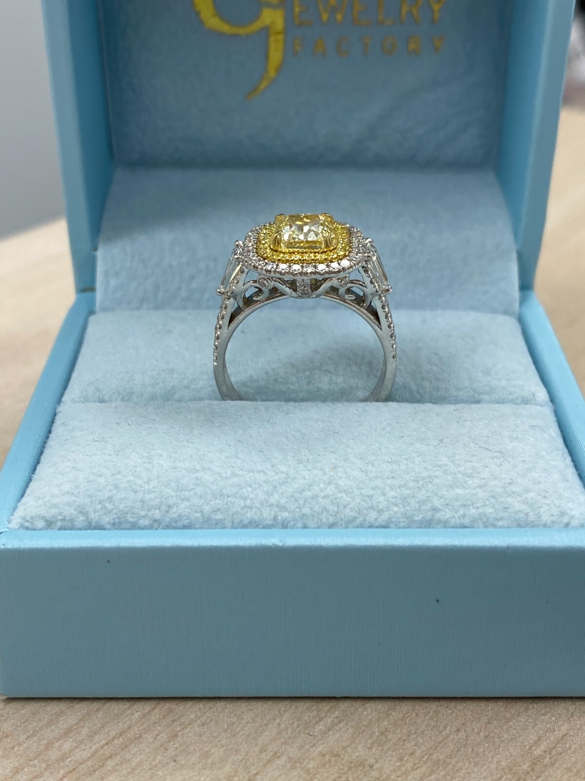 GIA Certified 2.43 TCW Cushion Light Yellow Diamond Engagement Ring 18K Gold Item image 8