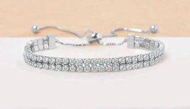 ADIRFINE 925 Sterling Silver Adjustable Two Row Cubic Zirconia Tennis Bracelet - $71.99