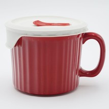 Corning Ware 20 oz Stoneware Red Soup Mug with Vented Seal Lid - £15.65 GBP